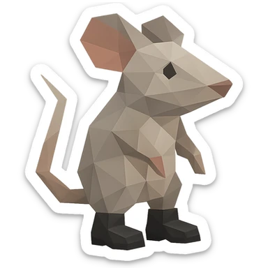 mouse emoji wearing black boots, low-poly polygonal style sticker