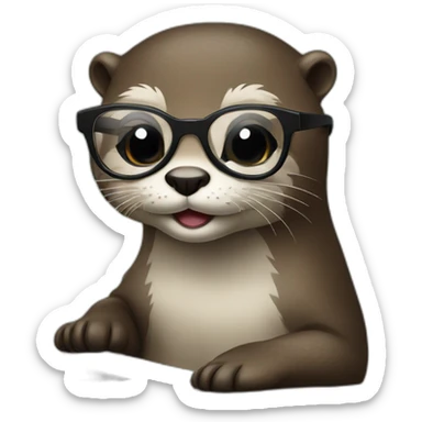 female otter with glasses leaning against a pillow with a macbook sticker
