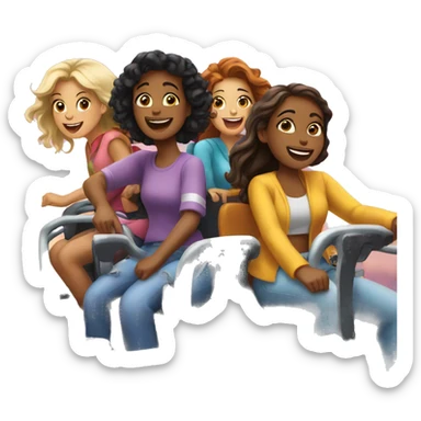 four girl best friends on a rollercoaster  sticker