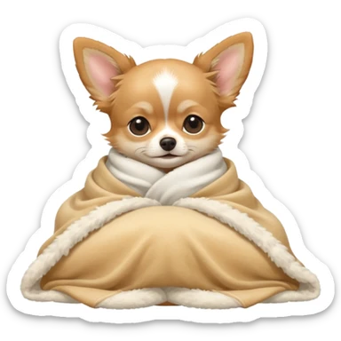 Long haired chihuahua, beige, white chest and socks, sleeping cutely under blanket sticker