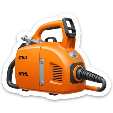 Motorsäge vom STIHL mit grauem Gehäuse, orangenem Deckel und schwarzen Griffen sticker