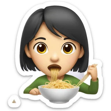 asian girl eating noodles sticker