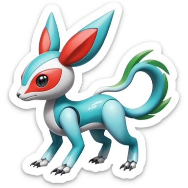 Shiny Colorful Futuristic Cyber-Vernid-Trico-Meloetta-Latias-Koraidon-Peppercat-Protogen-Pokémon-Digimon-Fakémon-fusion-hybrid-creature sticker