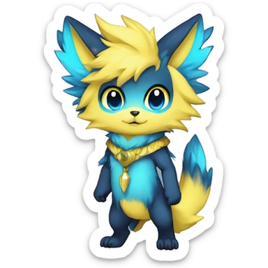 Anthro-Edgy-Cool-Blue-Yellow-Contrast-Colors-Fantasy-Fur-Sona-Chibi-Shiny-Fakémon-Hybrid full body sticker