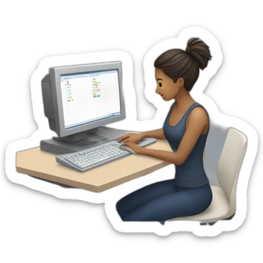 female it supporter fixing a computer sticker