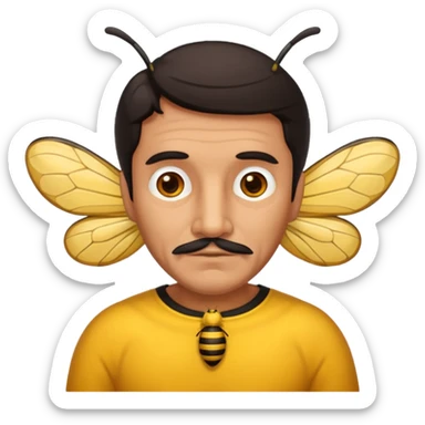 cabeza de señor mexicano, viejo, agregale un cuerpo de abeja, el pelo del señor hazlo oscuro,haz que el cuerpo sea de abeja y la acabeza del señor sticker