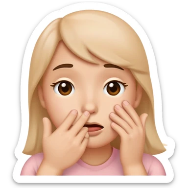 emoji style face combining hand over mouth and flushed face, bashful embarrassed expression with hand partially covering mouth and visible blush sticker