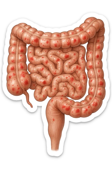 intestino anatomico realistico con red spot di infiammazione sticker