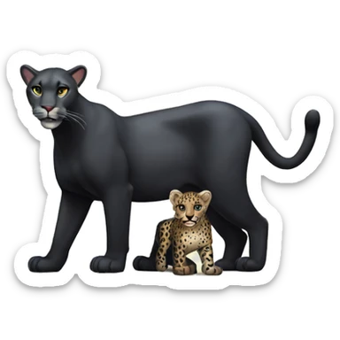 Big black puma and a leopard cub sticker
