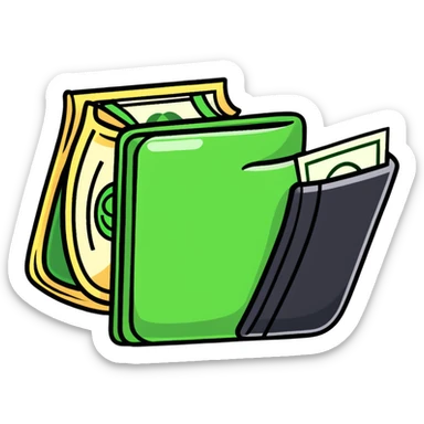 Wallet with dollar bills and savings sticker