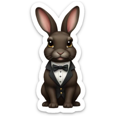 Dark brown, mini Rex bunny as a distinguished gentleman and very cute sticker