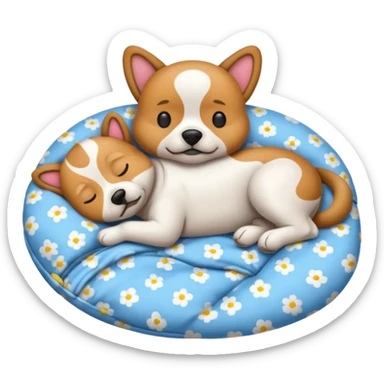 Quiero un emoji de un perro que esté durmiendo en su cama y tenga un pijama que pone ZZZ sticker