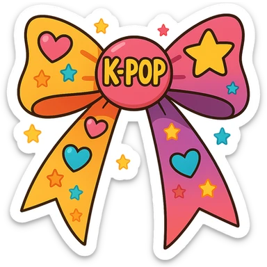 Remove any shadow from the image. Keep the kpop fan bow with hearts and stars. Make it fun and colorful with a transparent background. sticker