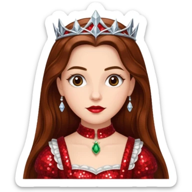 Nessarose from The Wizard of Oz with long brown hair, red sequin outfit sticker