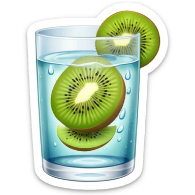 glass of water with kiwi slices sticker