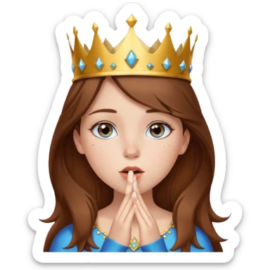 a girl with brown hair, blue eyes and freckles, who wears a crown and is blowing a kiss sticker