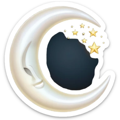 “A luxurious ultra-detailed 3D crescent moon with a high-gloss pearlescent surface, smooth reflective texture, soft glowing rim light, cinematic studio lighting, subtle light bloom, realistic depth and curvature, , floating in dark space, minimal composition,  no backgrund only no face simple sticker