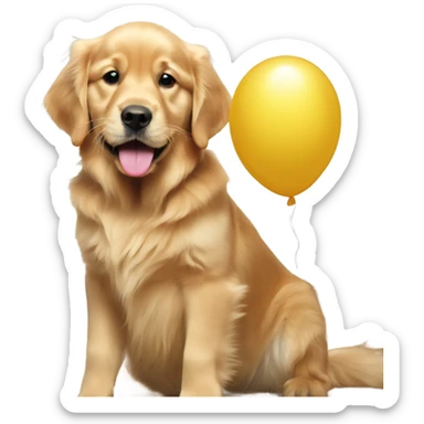 Golden retriever with baby balloon in mouth sticker