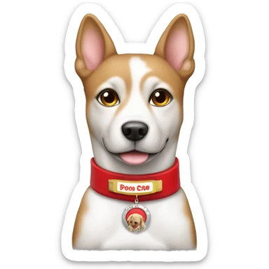 Perro cafe con blanco Y COLLAR ROJO CON MEDALLA PLATEADA sticker