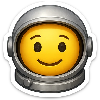 yellow face with silver astronaut helmet, digital illustration, emoji style sticker