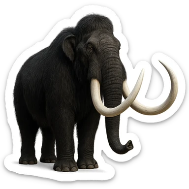 mammoth with black fur and white tusks, realistic style sticker