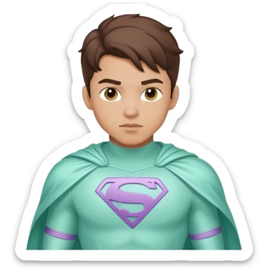 light skin brunette young man superhero in pastel mint super hero costume  sticker