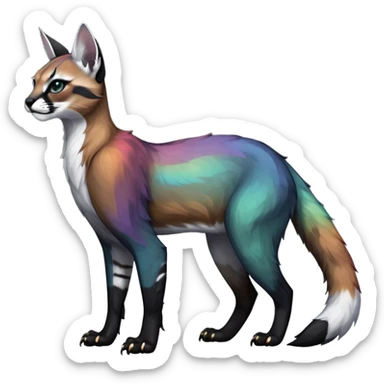 Colorful dark black gloomy spooky pointy foggy smoky points-marked white glorious iridescent divine exotic cute cool beautiful beautiful fantasy-caracal-civet-genet-sergal-vernid-Gryphon-Cacomistle-Trico-oncilla-animal-Fakémon-hybrid-fursona (full body) sticker