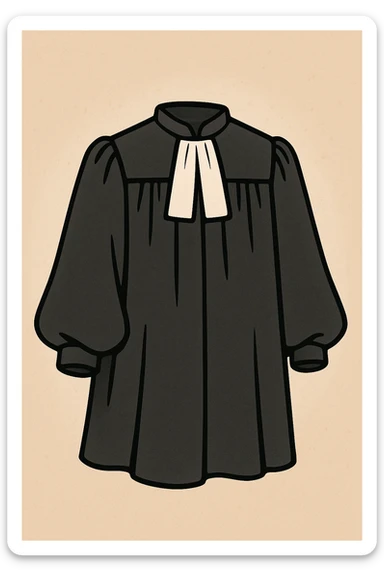 a cartoon-style lawyer's robe, black with white neck bands, slightly exaggerated sleeves sticker