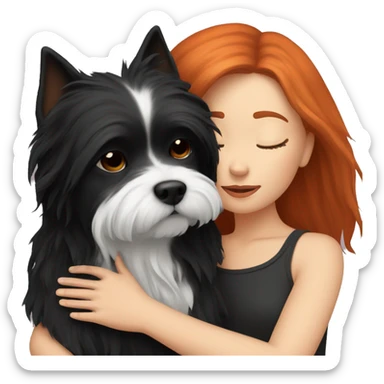 red-haired girl , sleep with a maltese black dog sticker