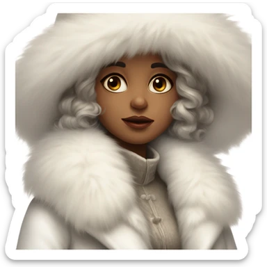 a girl with a white big fluffy fur hat and white fur coat, Ada Gladys Killins, aestheticism, a character portrait sticker