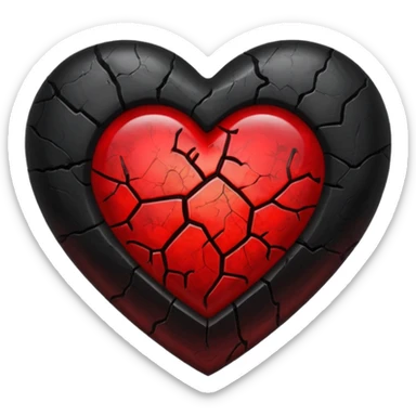 iOS style emoji, dark fantasy heart, black cracked heart, red inner glow, glossy sticker