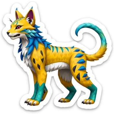 Colorful tropical edgy Lynx-Trico-Sergal-Wolf-Vernid-Fakémon-Pokémon-creature (full body) sticker