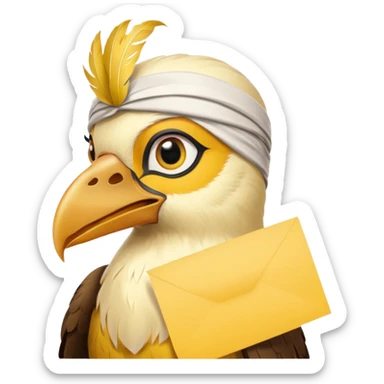 truthahnvogel with headscarf (no human) holding yellow paper sticker