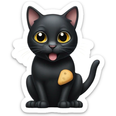 black cat with mouse in mouth sticker