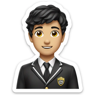 Boy student black hair wear uniform no carry bag sticker