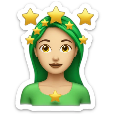 Green women holding three gold stars above head sticker