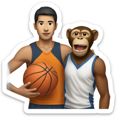 Asian guy with basketball with a monkey on his shoulder  sticker