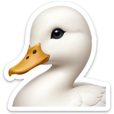 Cinematic Noble White Duck Portrait Emoji, Poised and regal, with a sleek, streamlined build and a pristine, well-groomed pure white plumage, deep-set soulful bright eyes, Simplified yet sharp and sophisticated features, highly detailed, glowing with a soft, dignified glow, high shine, intelligent and graceful, stylized with an air of aquatic elegance, focused and attentive, soft glowing outline, capturing the essence of a watchful and confident waterfowl, so majestic it feels as though it could glide out of the screen with effortless authority! sticker