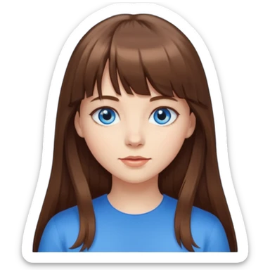 girl with long brown hair and bangs and blue eyes  sticker