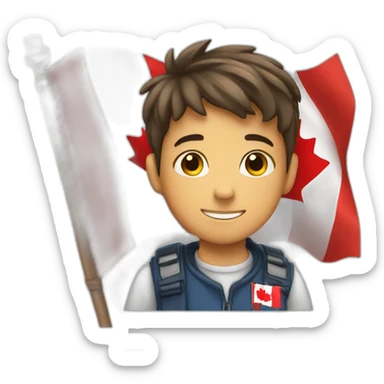 a boy holding canadian flag sticker