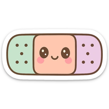 a cute adhesive bandage (band-aid) with a smiling face and pastel colors, kawaii style sticker
