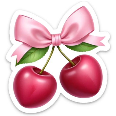 "Two pink cherries with a soft ribbon bow, delicate and sweet, pastel aesthetic."
 sticker