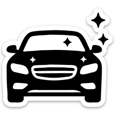 solid icon of a premium luxury car, glossy black with several small stars and clear reflections, pristine spotless appearance, minimal and elegant sticker