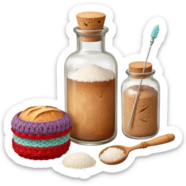  a one victorian bottle of salt and a loaf of bread - crochet needles and a ball of wool sticker