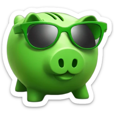 green piggybank with sunglasses sticker