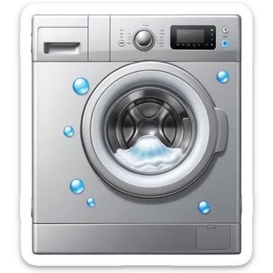 washing machine with door open and bubbles sticker