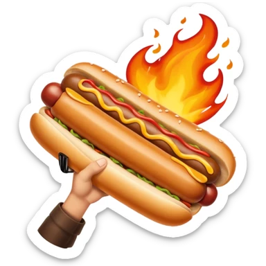 Hand Holding a Flaming Hotdog sticker