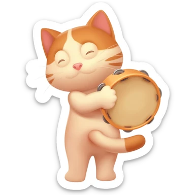 cute kitty slapping his butt with a tambourine sticker