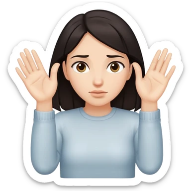 Woman with dark hair, both hands gripping downward as if holding onto something, isolated figure with no water sticker