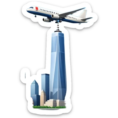 World Trade Center with an airplane flying towards it sticker